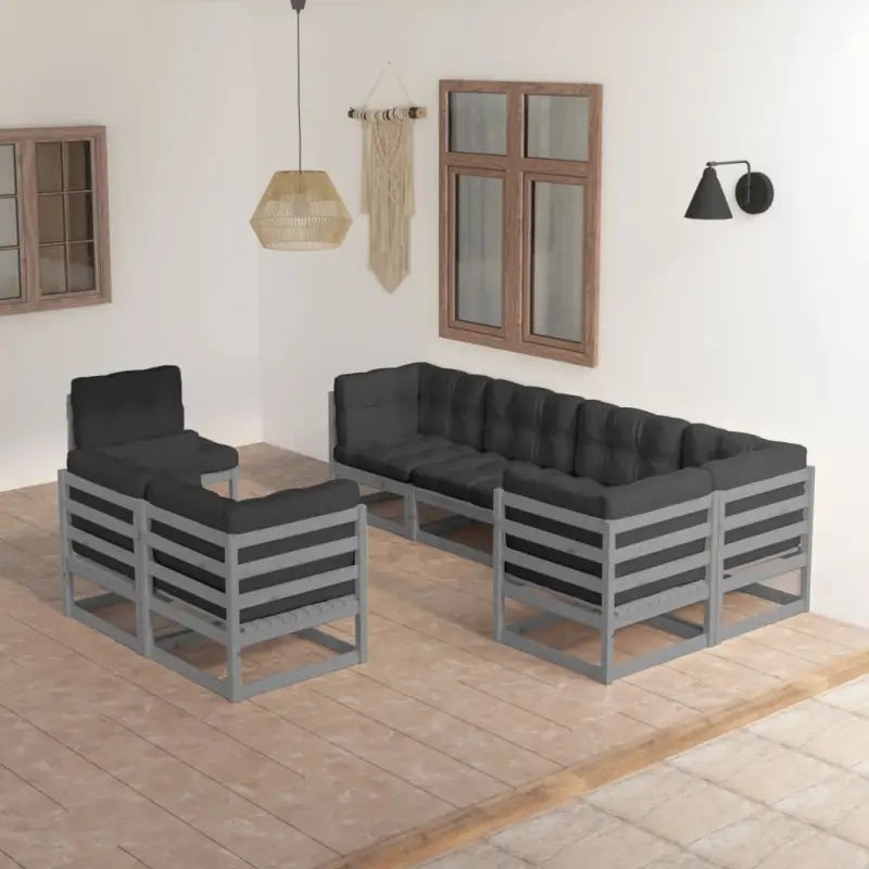 Tuinset van massief grenenhout met comfortabele rug en zijkussens - Grijs / Ja - Tuinsets
