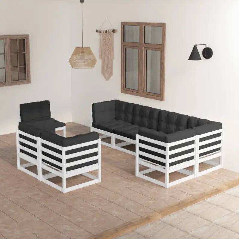 Tuinset van massief grenenhout met comfortabele rug en zijkussens - Wit / Ja - Tuinsets