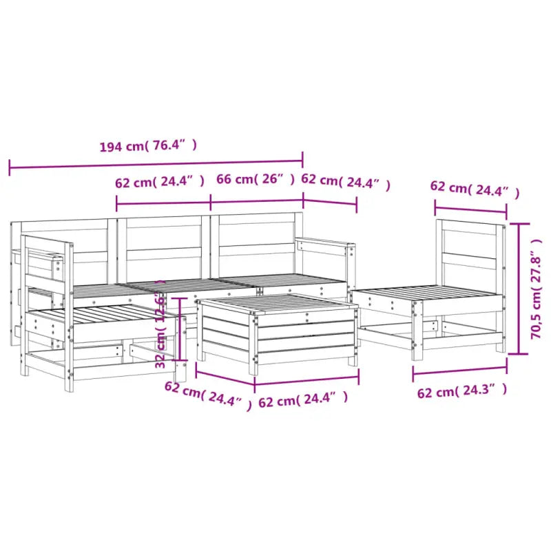 Tuinset van massief grenenhout met modulair ontwerp en comfortabele afmetingen - Tuinsets