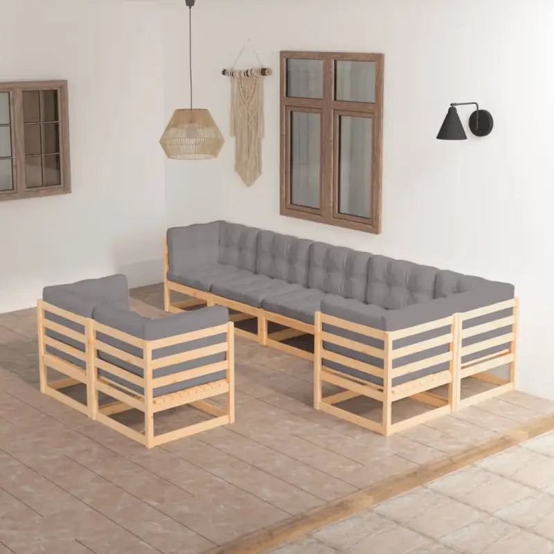 Tuinset van massief grenenhout met rug en zijkussen voor ontspannen tuinplezier - Naturel / Ja - Tuinsets