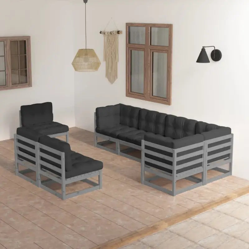 Tuinset van massief grenenhout met rug- en zijkussen voor ontspanning - Grijs / Ja - Tuinsets