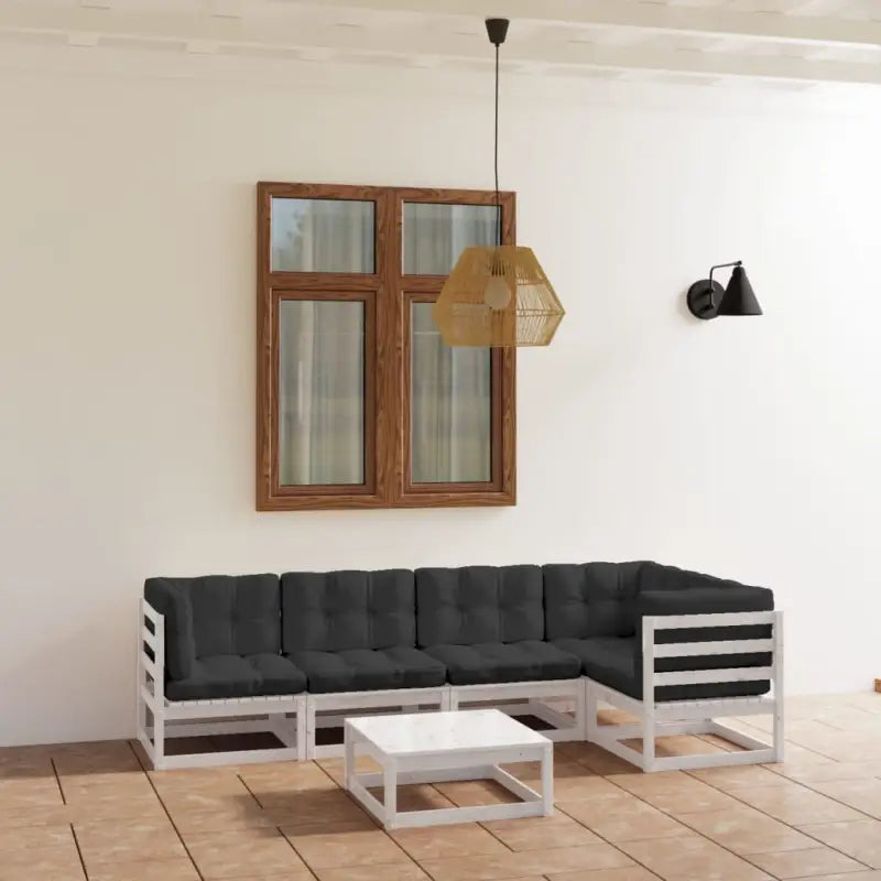 Tuinset van massief grenenhout met rug- en zijkussen voor ontspanning - Wit / Ja - Tuinsets