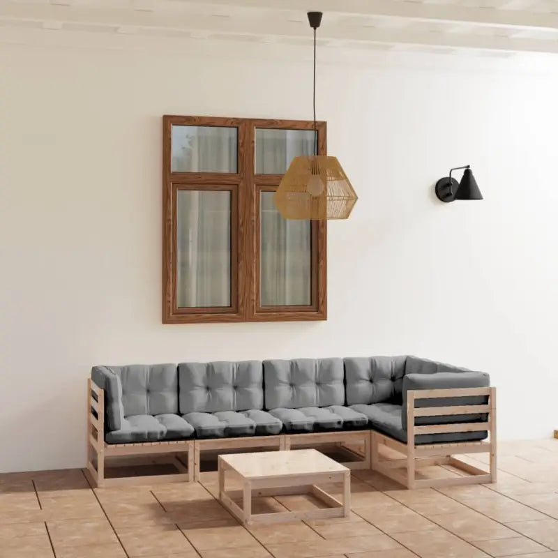 Tuinset van massief grenenhout met rug- en zijkussen voor ontspanning - Naturel / Ja - Tuinsets