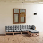 Tuinset van massief grenenhout met rug- en zijkussen voor ultiem comfort - Naturel / Ja - Tuinsets