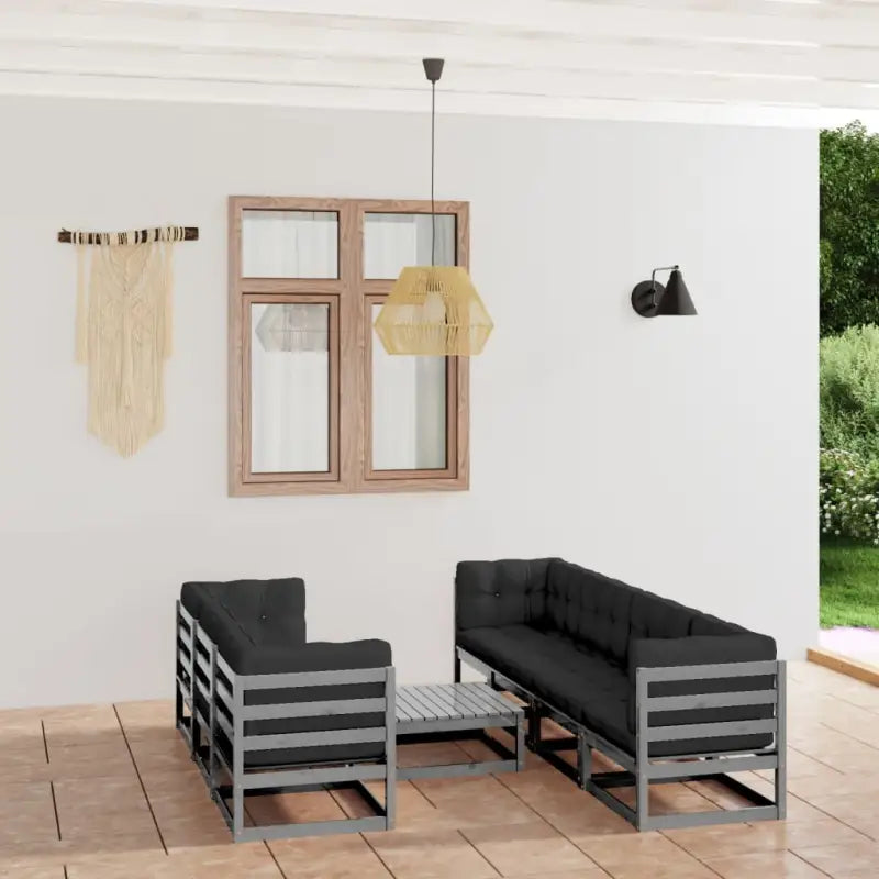 Tuinset van massief grenenhout met rug- en zijkussens voor ontspanning - Tuinsets