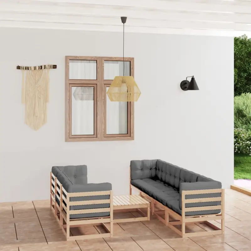 Tuinset van massief grenenhout met rug- en zijkussens voor ontspanning - Naturel / Ja - Tuinsets