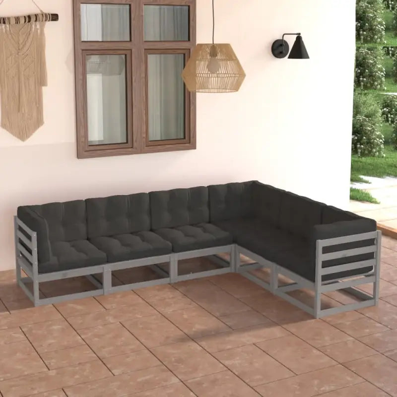 Tuinset van massief grenenhout met rug- en zijkussens voor ontspanning - Grijs / Ja - Tuinsets
