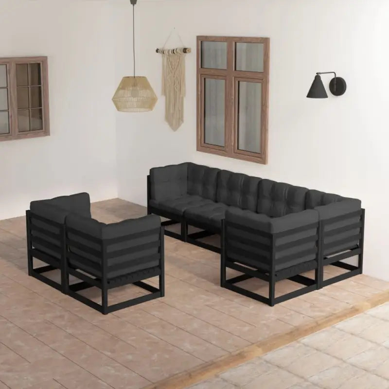 Tuinset van massief grenenhout met rug- en zijkussens voor ontspanning - Zwart / Ja - Tuinsets