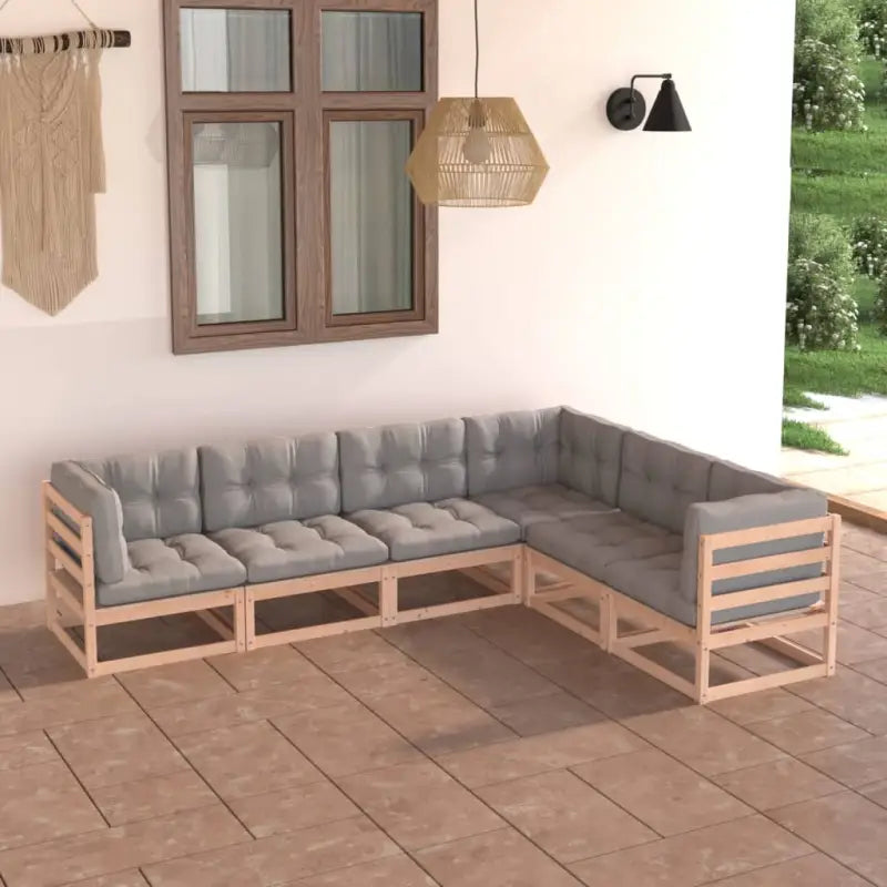 Tuinset van massief grenenhout met rug- en zijkussens voor ontspanning - Naturel / Ja - Tuinsets
