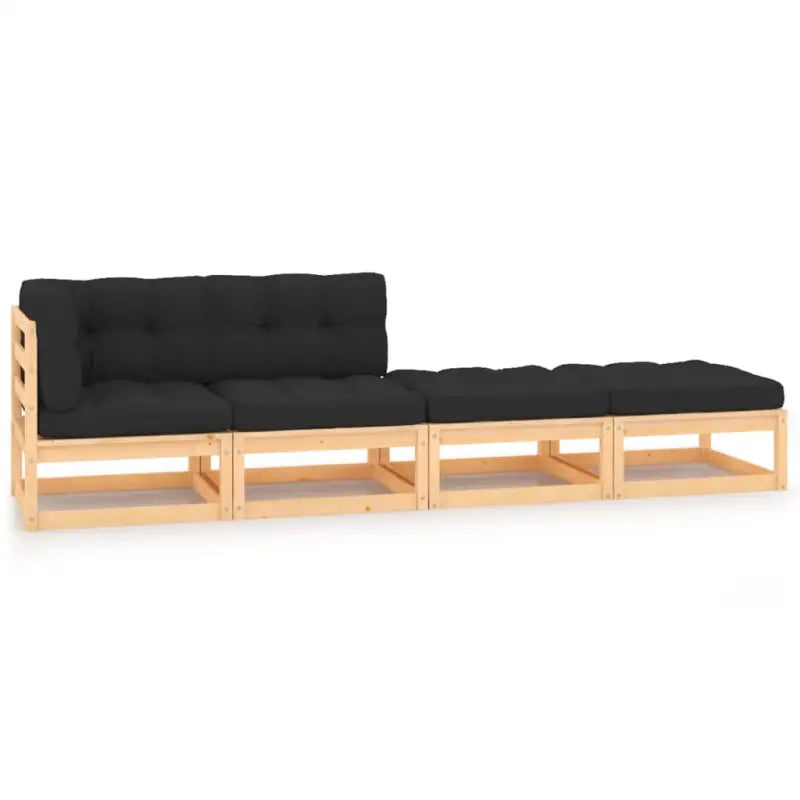 Tuinset van massief grenenhout met rug- en zijkussens voor comfortabel zitten - Naturel en antraciet / Ja - Tuinsets