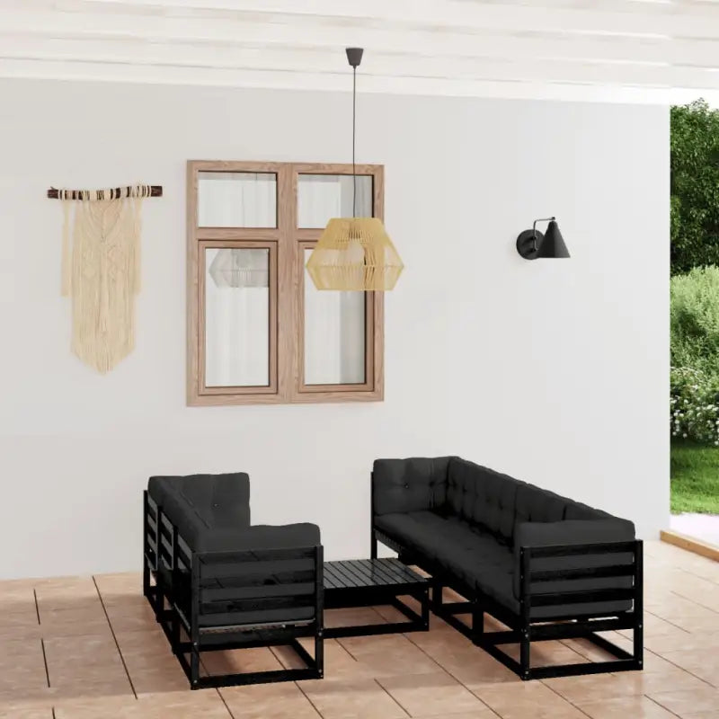 Tuinset van massief grenenhout met rug- en zijkussens voor ontspanning - Zwart / Ja - Tuinsets