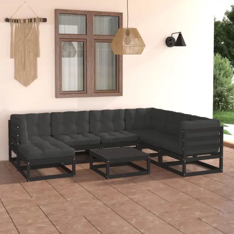 Tuinset van massief grenenhout met rug- en zijkussens voor comfort - Zwart / Ja - Tuinsets