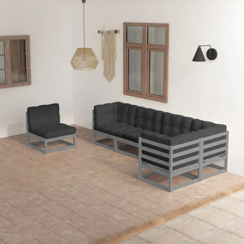 Tuinset van massief grenenhout met rug- en zijkussens voor comfort - Grijs / Ja - Tuinsets