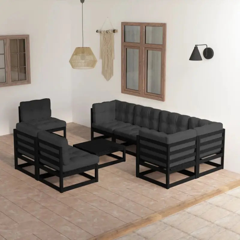 Tuinset van massief grenenhout met rug en zijkussens voor optimaal comfort - Zwart / Ja - Tuinsets