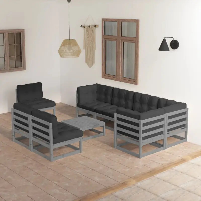 Tuinset van massief grenenhout met rug en zijkussens voor optimaal comfort - Grijs / Ja - Tuinsets