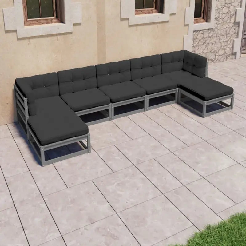 Tuinset van massief grenenhout met tafel en voetenbank voor ontspanning - Grijs / Ja - Tuinsets
