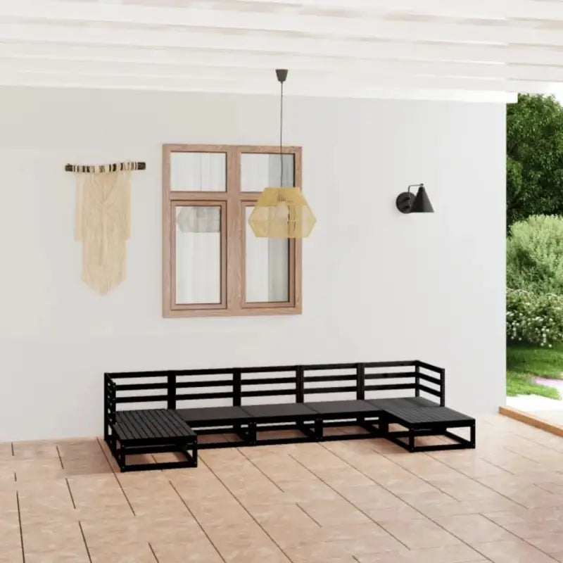 Tuinset van massief grenenhout met tafel en voetenbank voor ontspanning - Zwart / Nee - Tuinsets