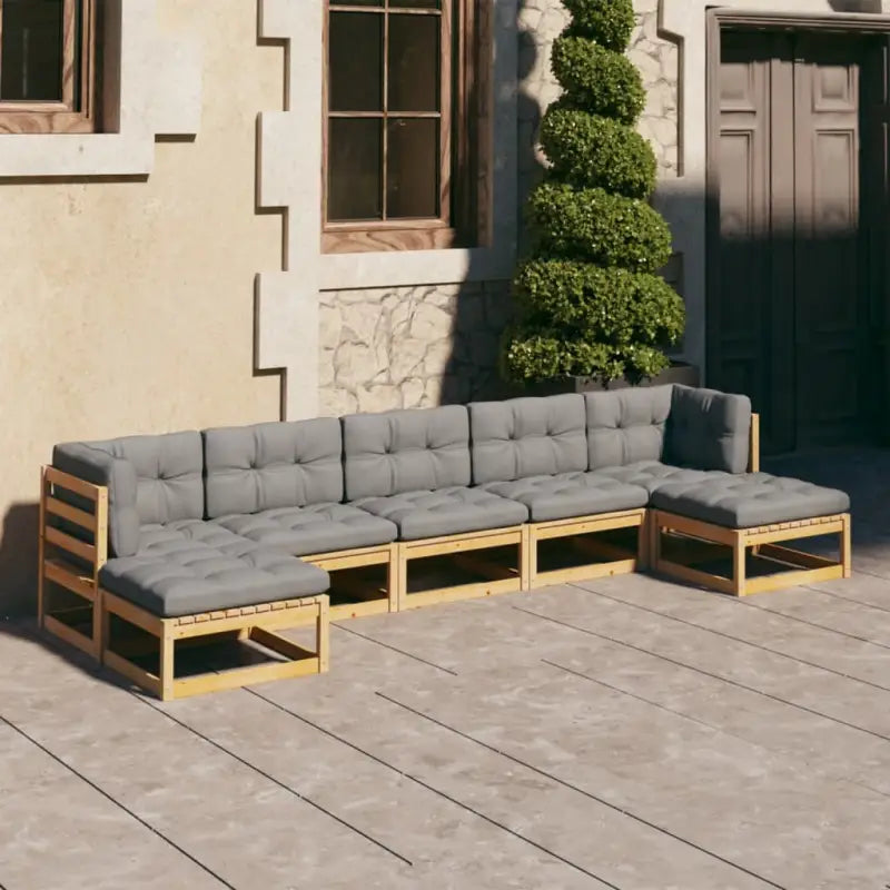 Tuinset van massief grenenhout met tafel en voetenbank voor ontspanning - Naturel / Ja - Tuinsets