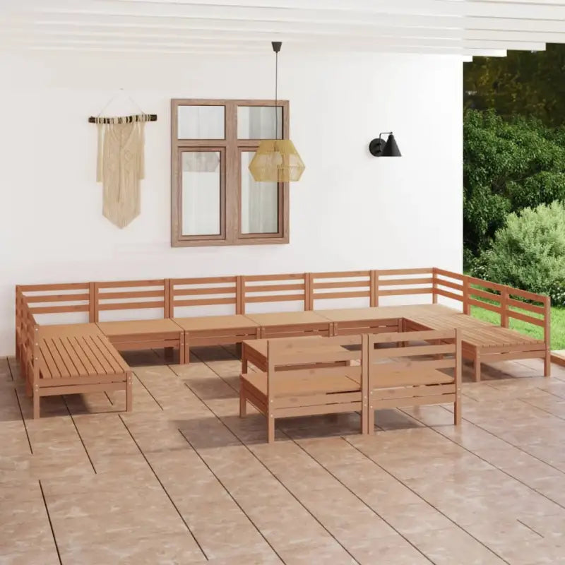 Tuinset van massief grenenhout met tafel en voetenbank voor ontspanning - Honingbruin - Tuinsets