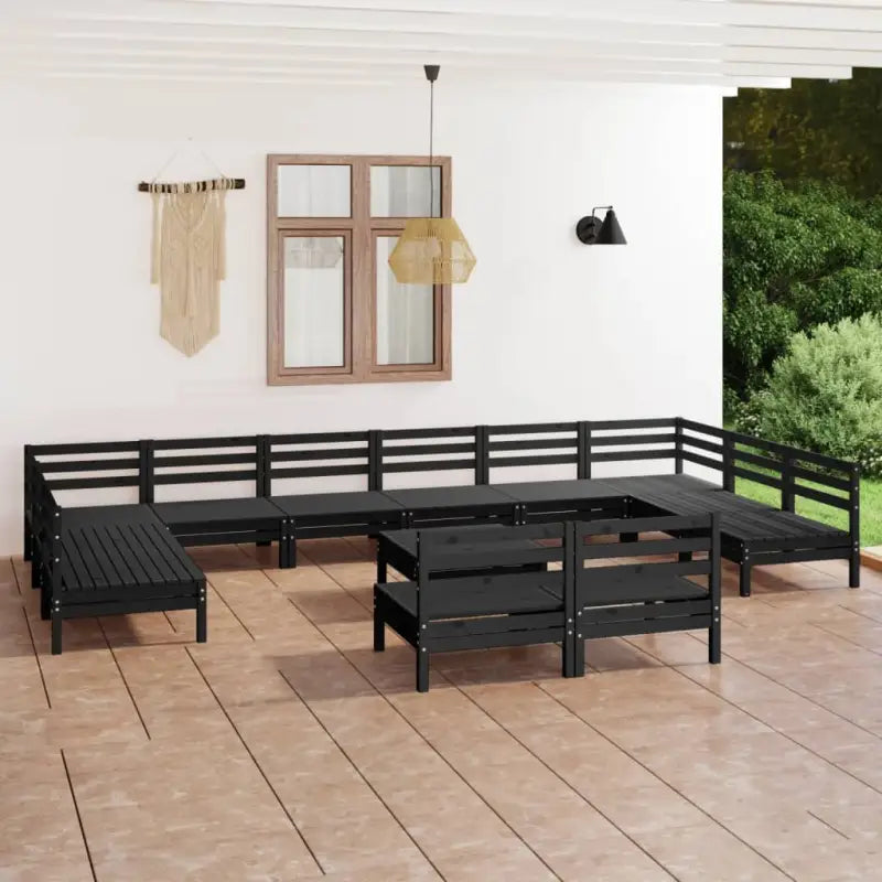 Tuinset van massief grenenhout met tafel en voetenbank voor ontspanning - Zwart - Tuinsets