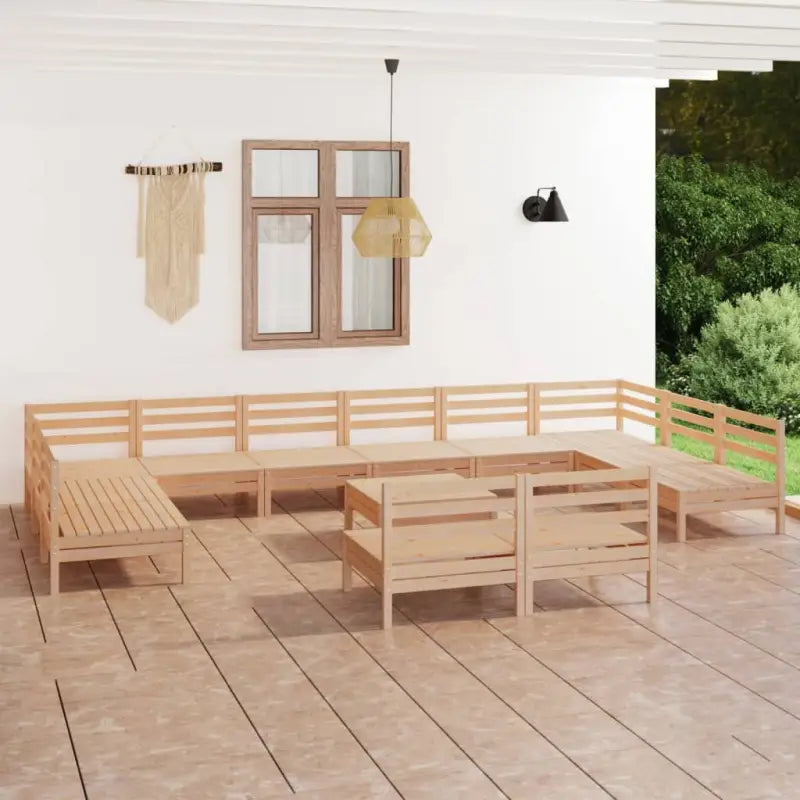 Tuinset van massief grenenhout met tafel en voetenbank voor ontspanning - Naturel - Tuinsets
