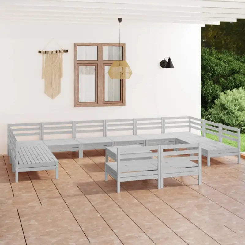 Tuinset van massief grenenhout met tafel en voetenbank voor ontspanning - Wit - Tuinsets