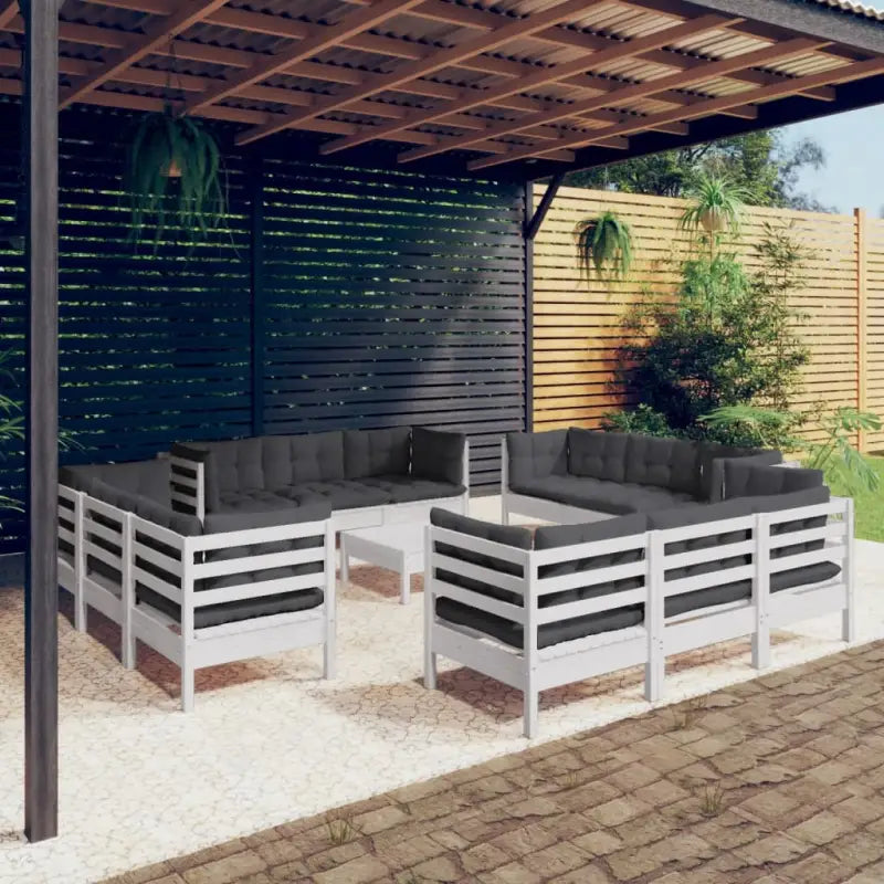 Tuinset van massief grenenhout met voetenbank en comfortabele kussens - Wit - Tuinsets