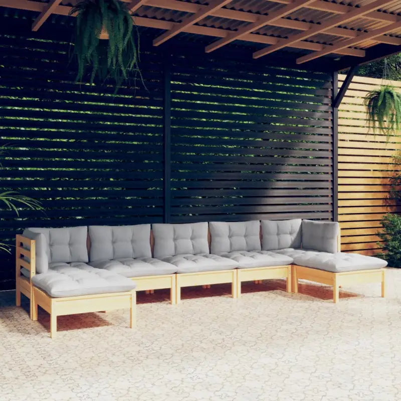 Tuinset van massief grenenhout met voetenbank en comfortabele rug- zijkussens - Bruin en grijs - Tuinsets