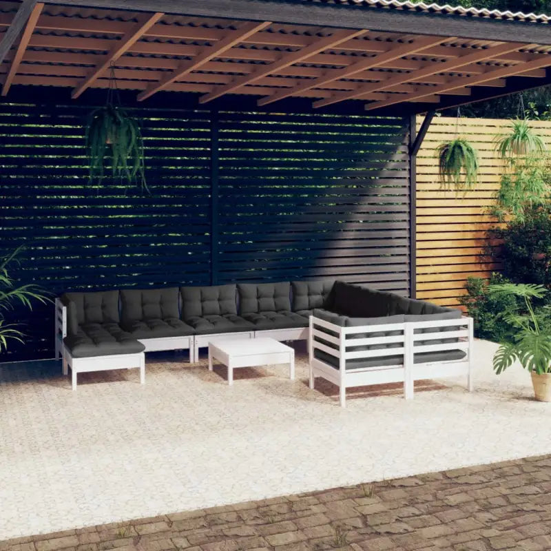 Tuinset van massief grenenhout met voetenbank en rugzijkussen - Wit - Tuinsets