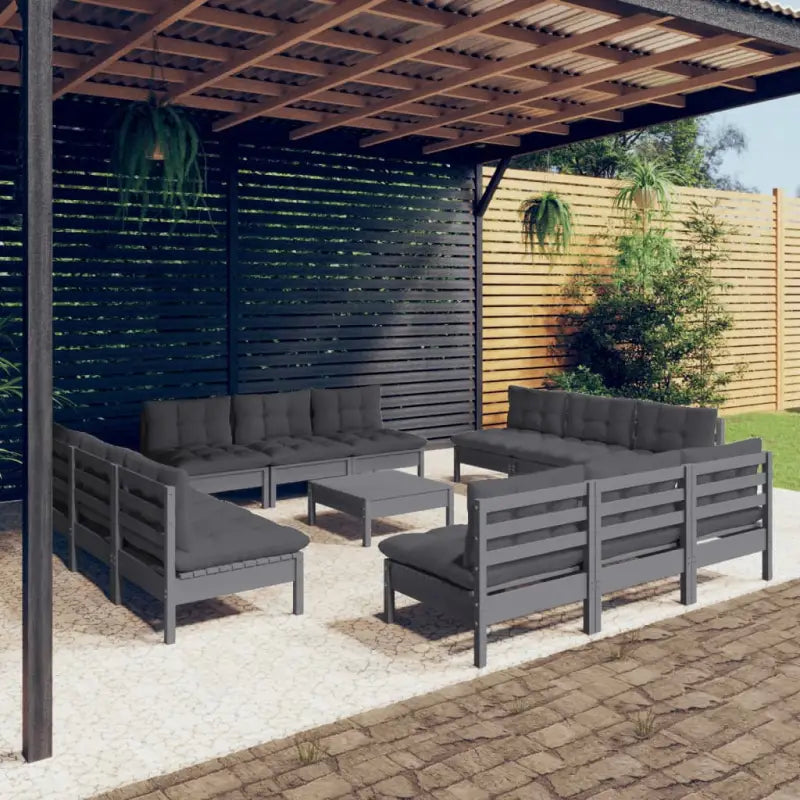 Tuinset van massief grenenhout met voetenbank en tafel voor ontspanning - Grijs - Tuinsets