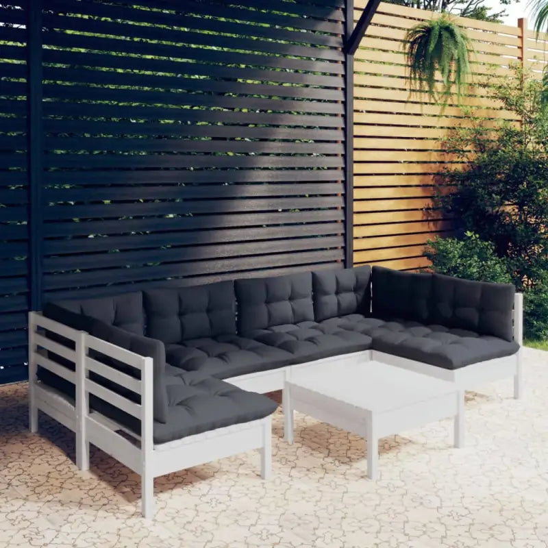 Tuinset van massief grenenhout met voetenbank en tafel voor ontspanning - Wit - Tuinsets