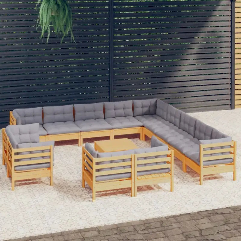 Tuinset van massief grenenhout met voetenbank en tafel voor ontspanning - Bruin en grijs - Tuinsets