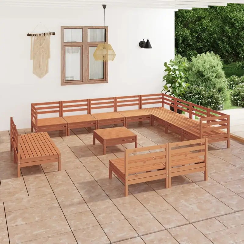 Tuinset van massief grenenhout met voetenbank en tafel voor ontspanning - Honingbruin - Tuinsets
