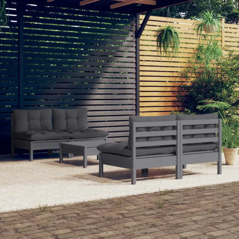 Tuinset van massief grenenhout met voetenbank en tafel voor ontspanning - Grijs - Tuinsets