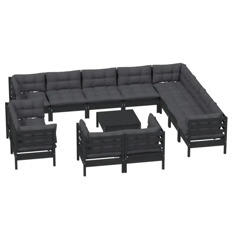Tuinset van massief grenenhout met voetenbank en tafel voor ontspanning - Zwart - Tuinsets