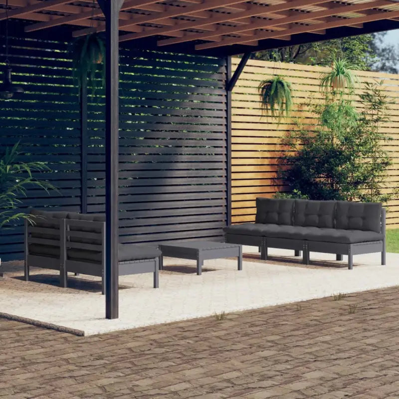 Tuinset van massief grenenhout met voetenbank en tafel voor ontspannen tuinmomenten - Grijs - Tuinsets