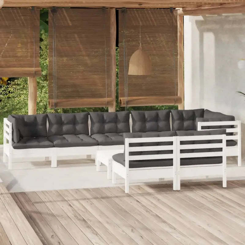 Tuinset van massief grenenhout met voetenbank en tafel voor ontspanning - Wit - Tuinsets