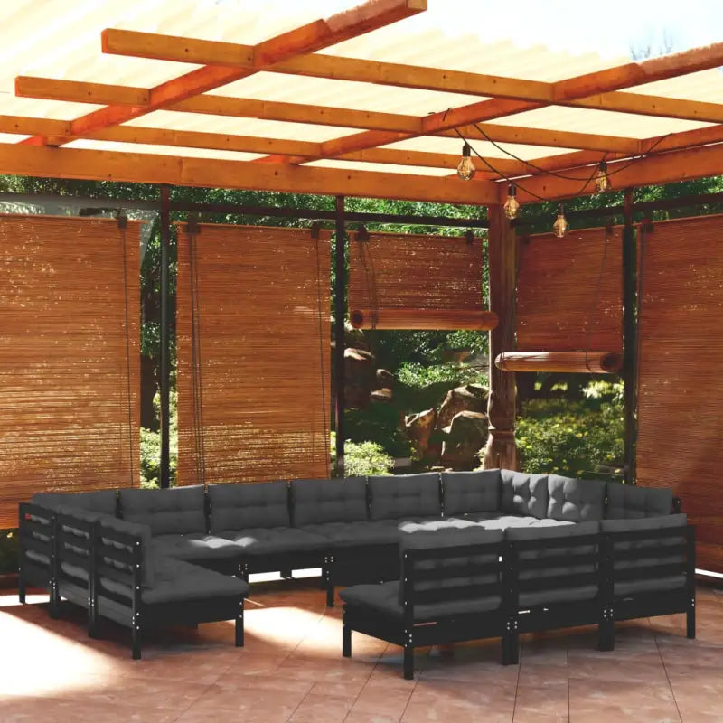 Tuinset van massief grenenhout met voetenbank en tafel voor ontspanning - Zwart - Tuinsets
