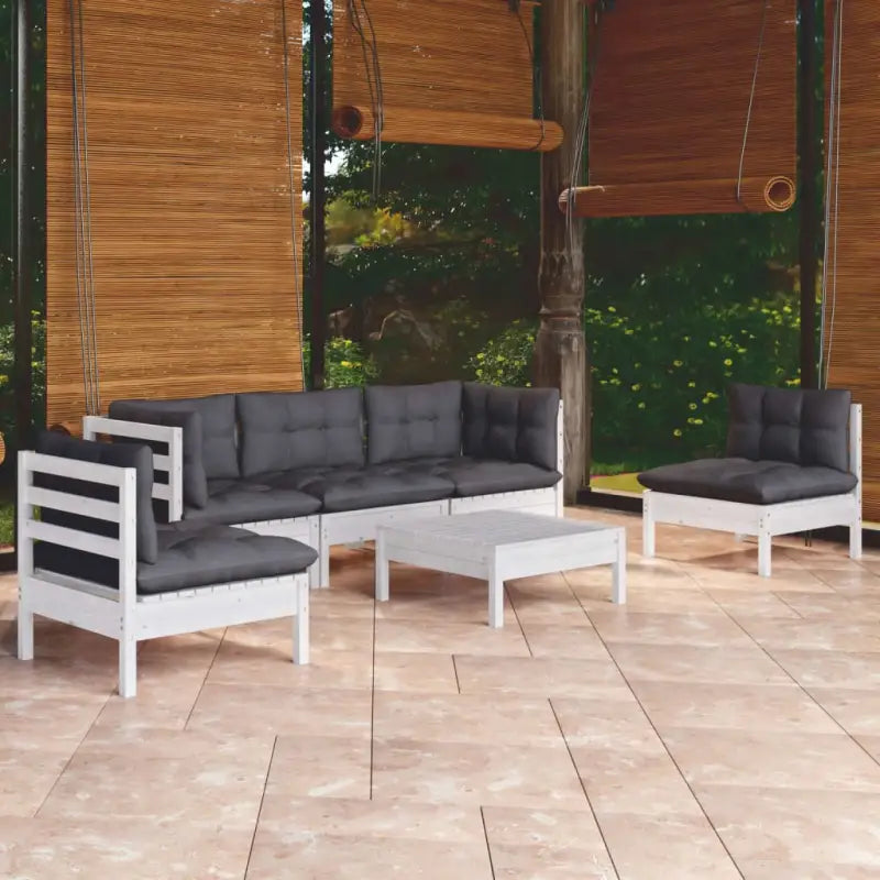 Tuinset van massief grenenhout met voetenbank en tafel voor ontspanning - Wit - Tuinsets