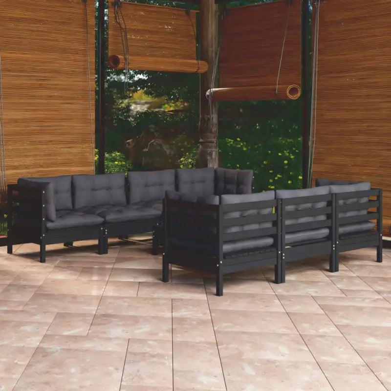 Tuinset van massief grenenhout met voetenbank en tafel voor ontspanning - Zwart - Tuinsets