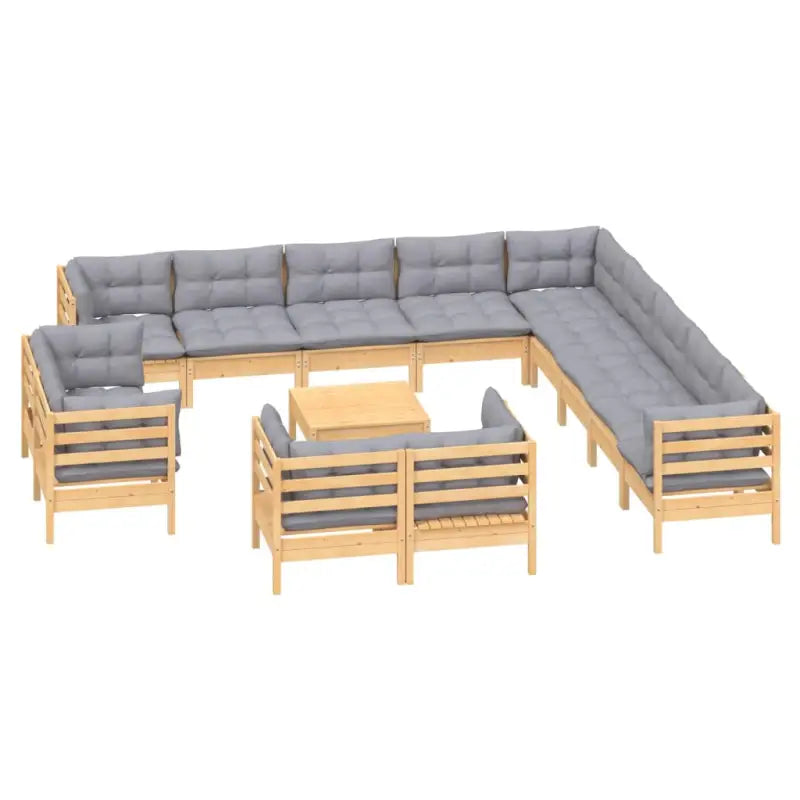 Tuinset van massief grenenhout met voetenbank en tafel voor ontspanning - Bruin en grijs - Tuinsets
