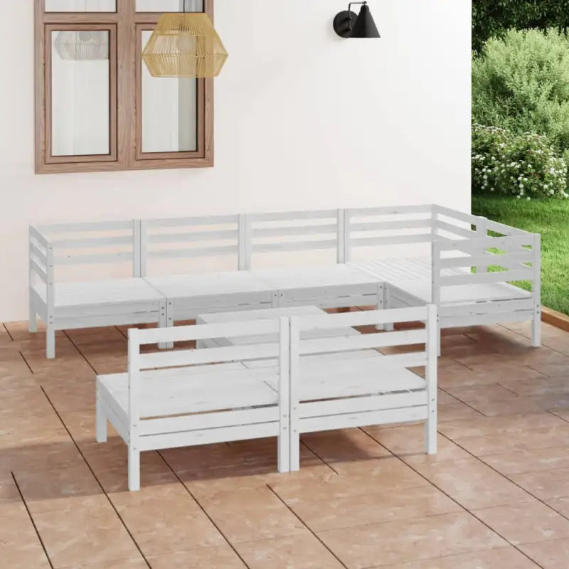 Tuinset van massief grenenhout met voetenbank en tafel voor ontspanning - Wit - Tuinsets
