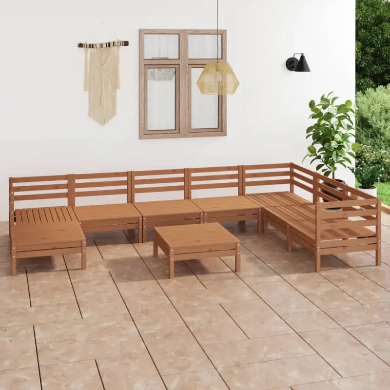 Tuinset van massief grenenhout met voetenbank en tafel voor ontspanning - Honingbruin - Tuinsets
