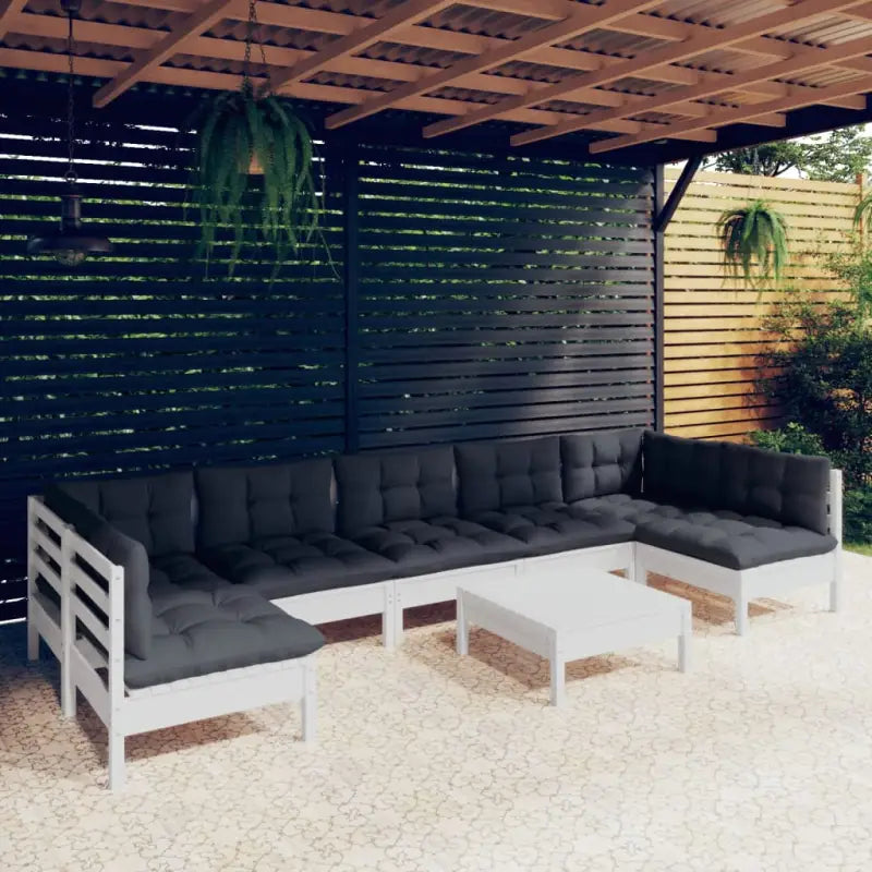 Tuinset van massief grenenhout met voetenbank en tafel voor ontspanning - Wit - Tuinsets