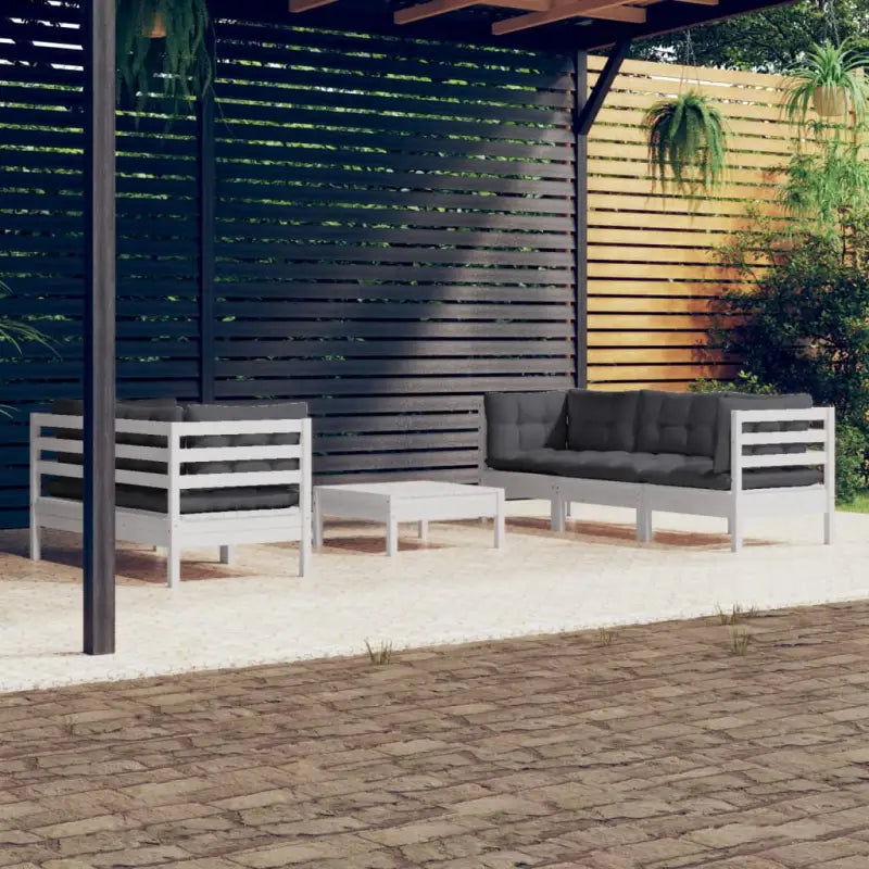 Tuinset van massief grenenhout met voetenbank tafel en rugzijkussens - Wit - Tuinsets