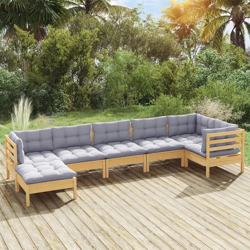 Tuinset van massief grenenhout voor ontspanning en gezelligheid - Bruin en grijs - Tuinsets