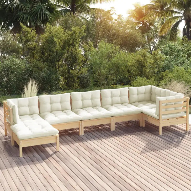 Tuinset van massief grenenhout voor ontspanning en gezelligheid - Bruin en crème - Tuinsets