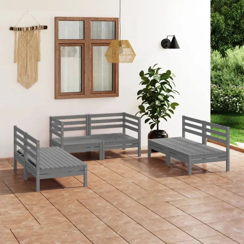 Tuinset van massief grenenhout voor ontspanning en gezelligheid - Grijs - Tuinsets