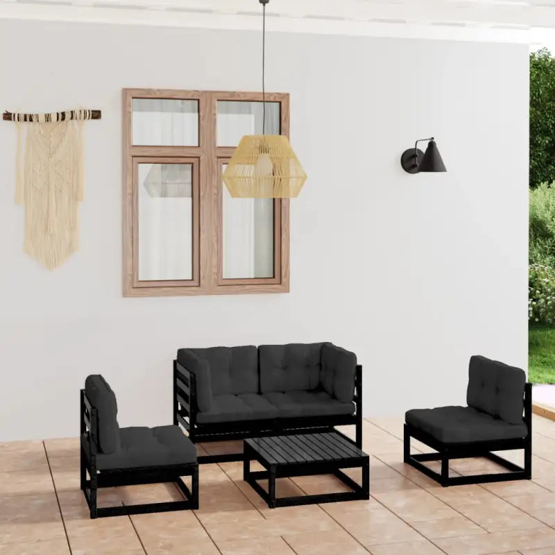 Tuinset van massief grenenhout voor ontspanning en gezelligheid - Zwart / Ja - Tuinsets