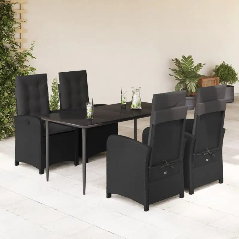 Tuinset van poly rattan in zwart materiaal gemakkelijk schoon en onderhoudsarm - 160 cm tafellengte / Zonder